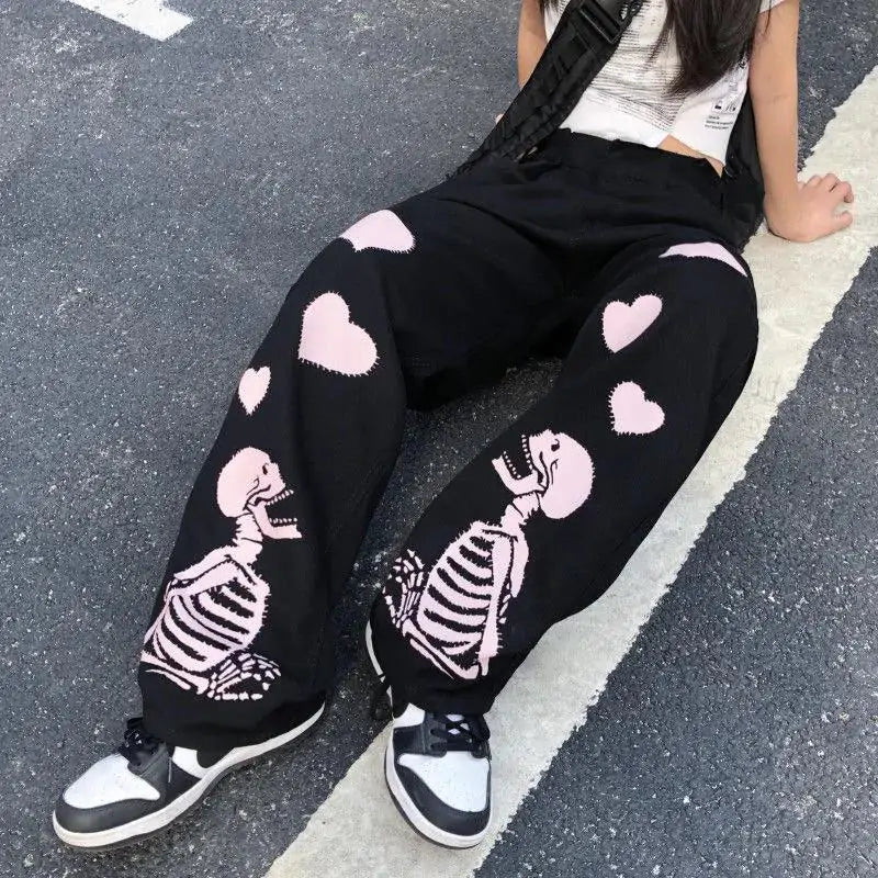 casual baggy skeleton Pants